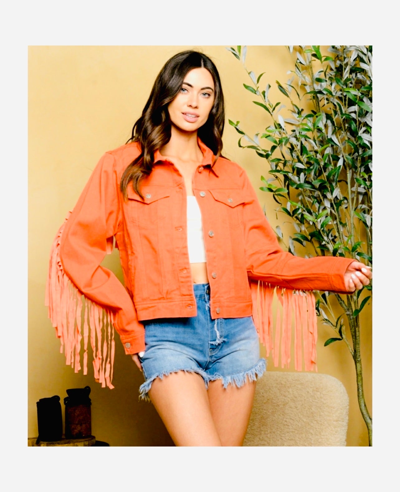 Denim Jacket With Suede Fringe