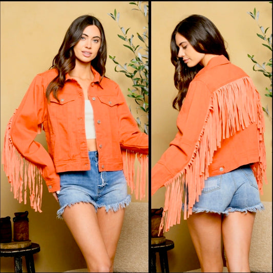 Denim Jacket With Suede Fringe