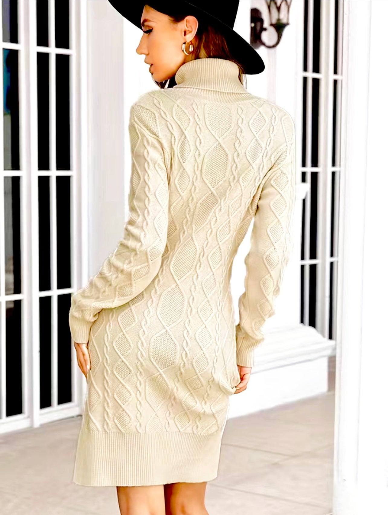 Cable Knit Long Sleeve Turtleneck  Sweater Dress